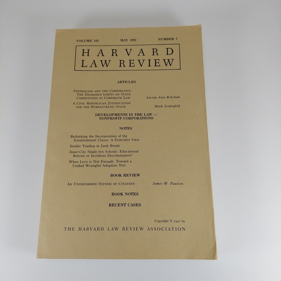 Harvard Law Review May 1992 Volume 105 Number 7 Paperback