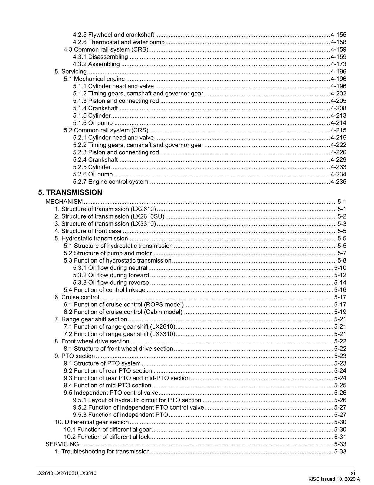 KUBOTA LX2610 LX2610SU LX3310 WORKSHOP MANUAL, BIND — FRONT & BACK — XL FOLDOUTS