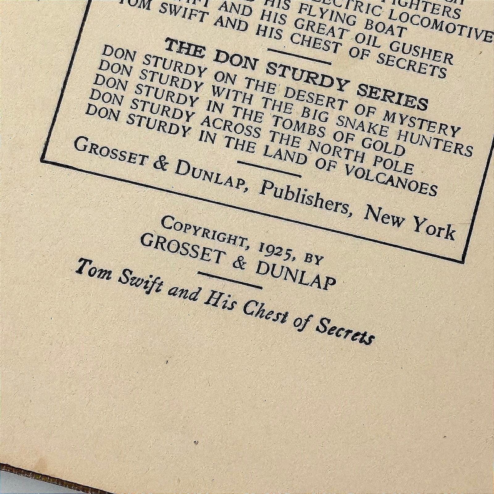 Tom Swift Chest of Secrets 1925 Grosset & Dunlap HC Victor Appleton Vintage Book