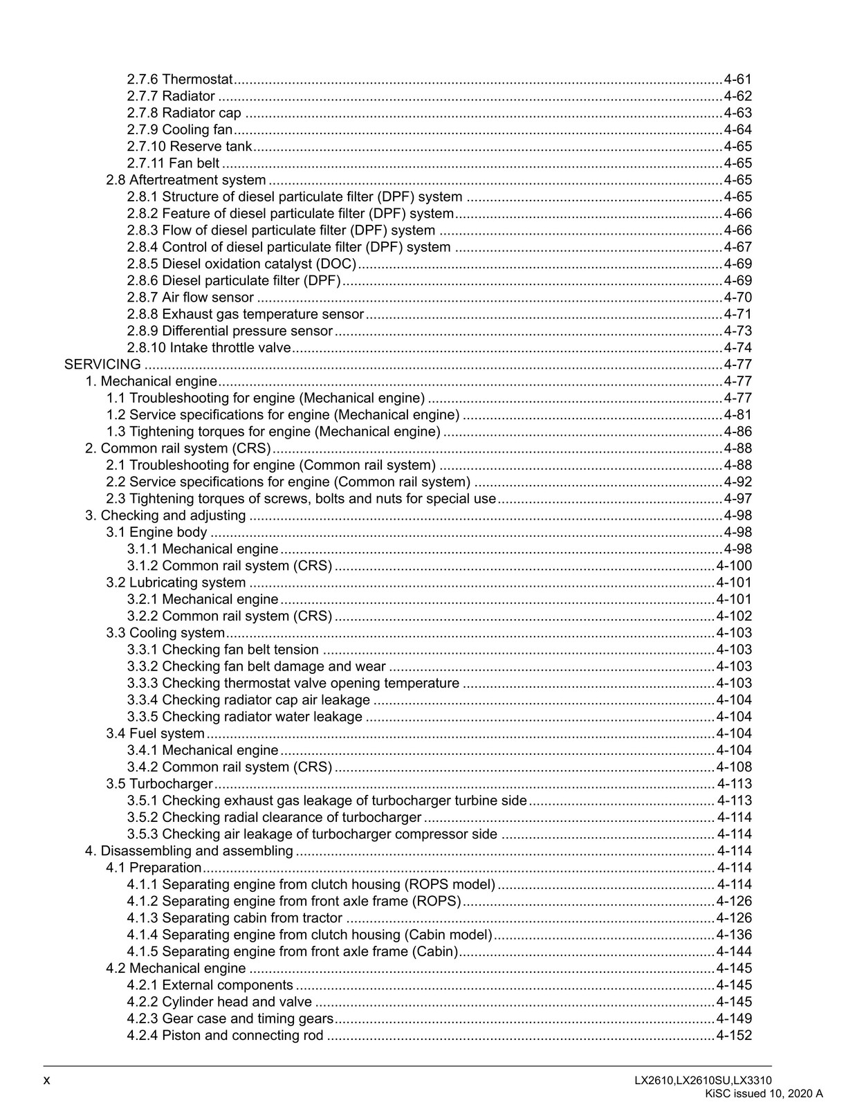 KUBOTA LX2610 LX2610SU LX3310 WORKSHOP MANUAL, BIND — FRONT & BACK — XL FOLDOUTS