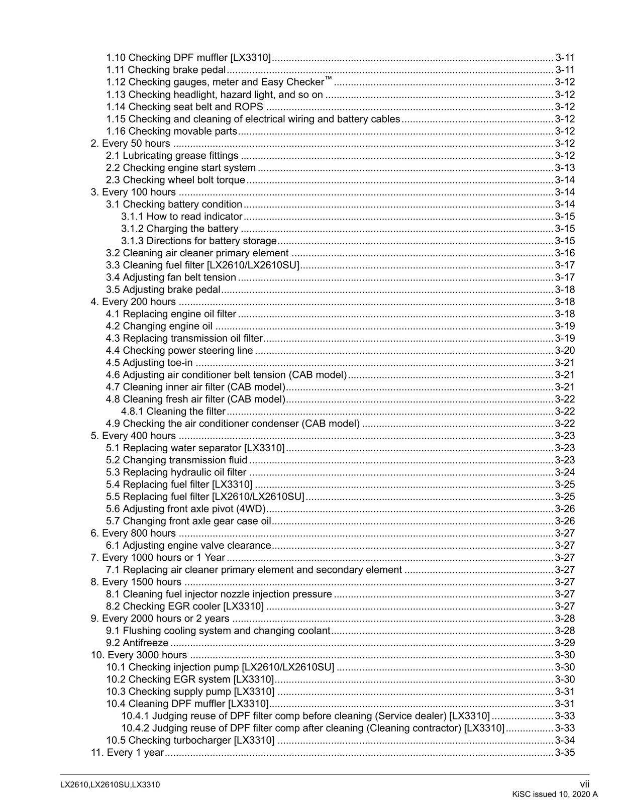 KUBOTA LX2610 LX2610SU LX3310 WORKSHOP MANUAL, BIND — FRONT & BACK — XL FOLDOUTS