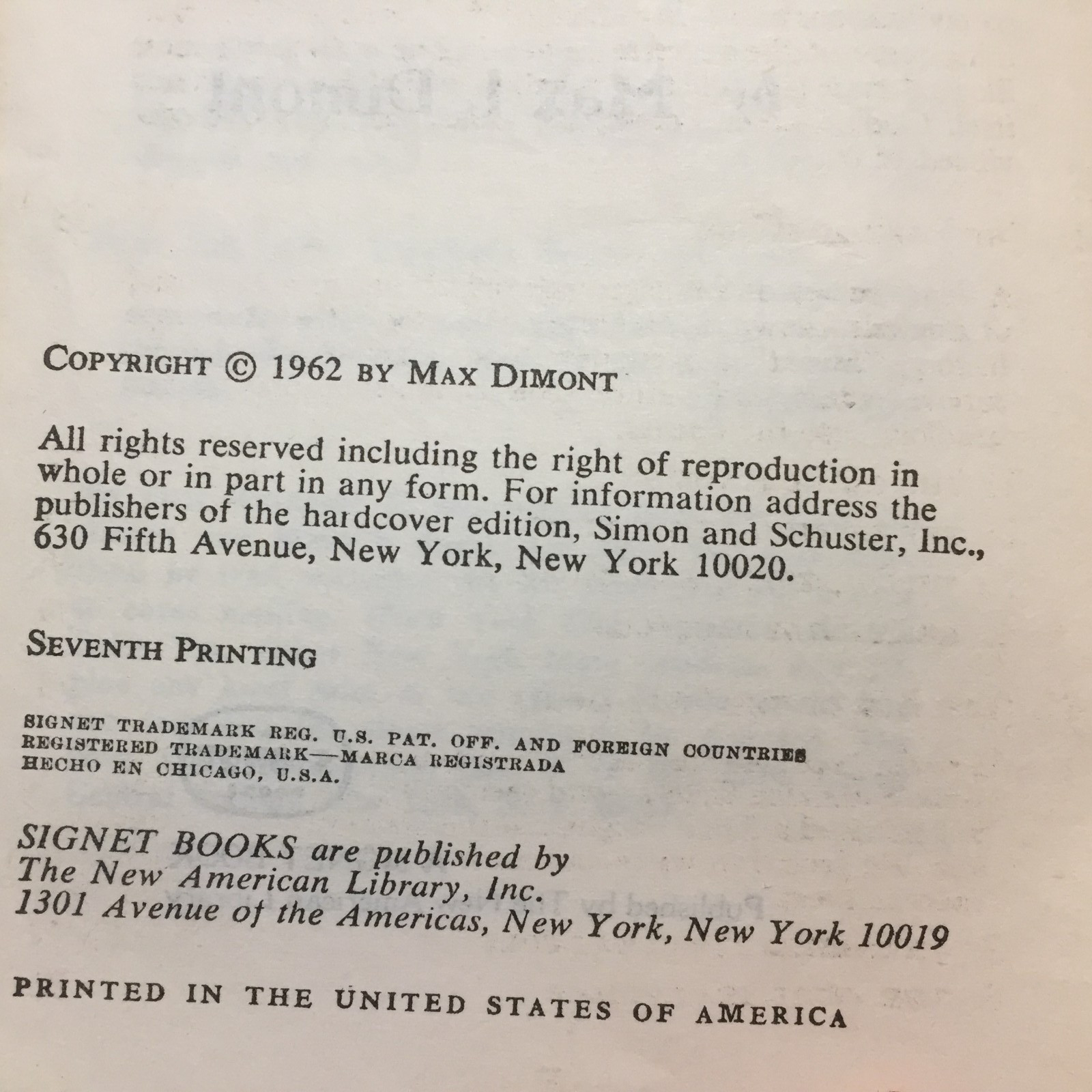 Jews, God, And History Max I. Dimont 1962 Signet Jewish Studies History Book