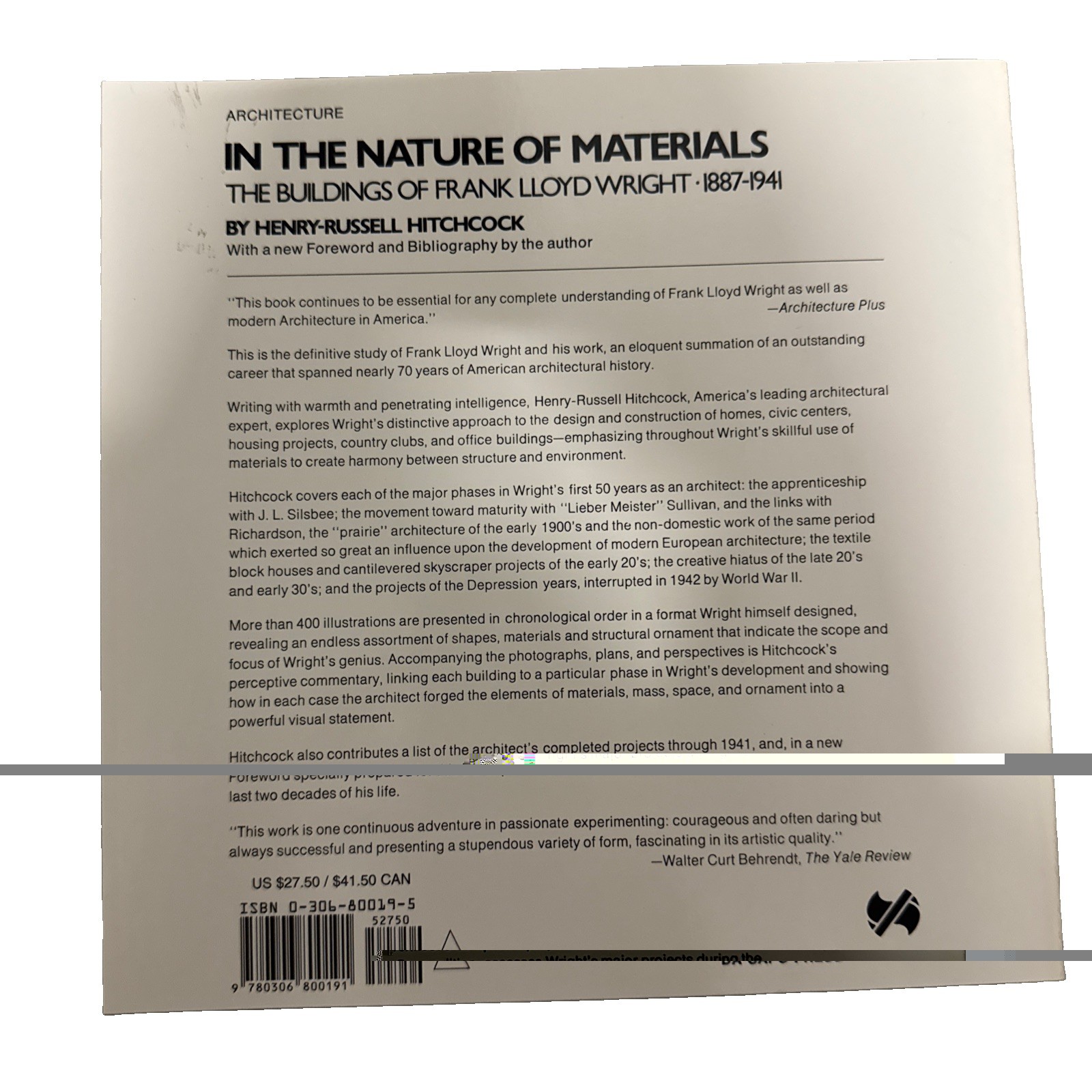 In the Nature of Materials: The Buildings of Frank Lloyd Wright 1887-1941