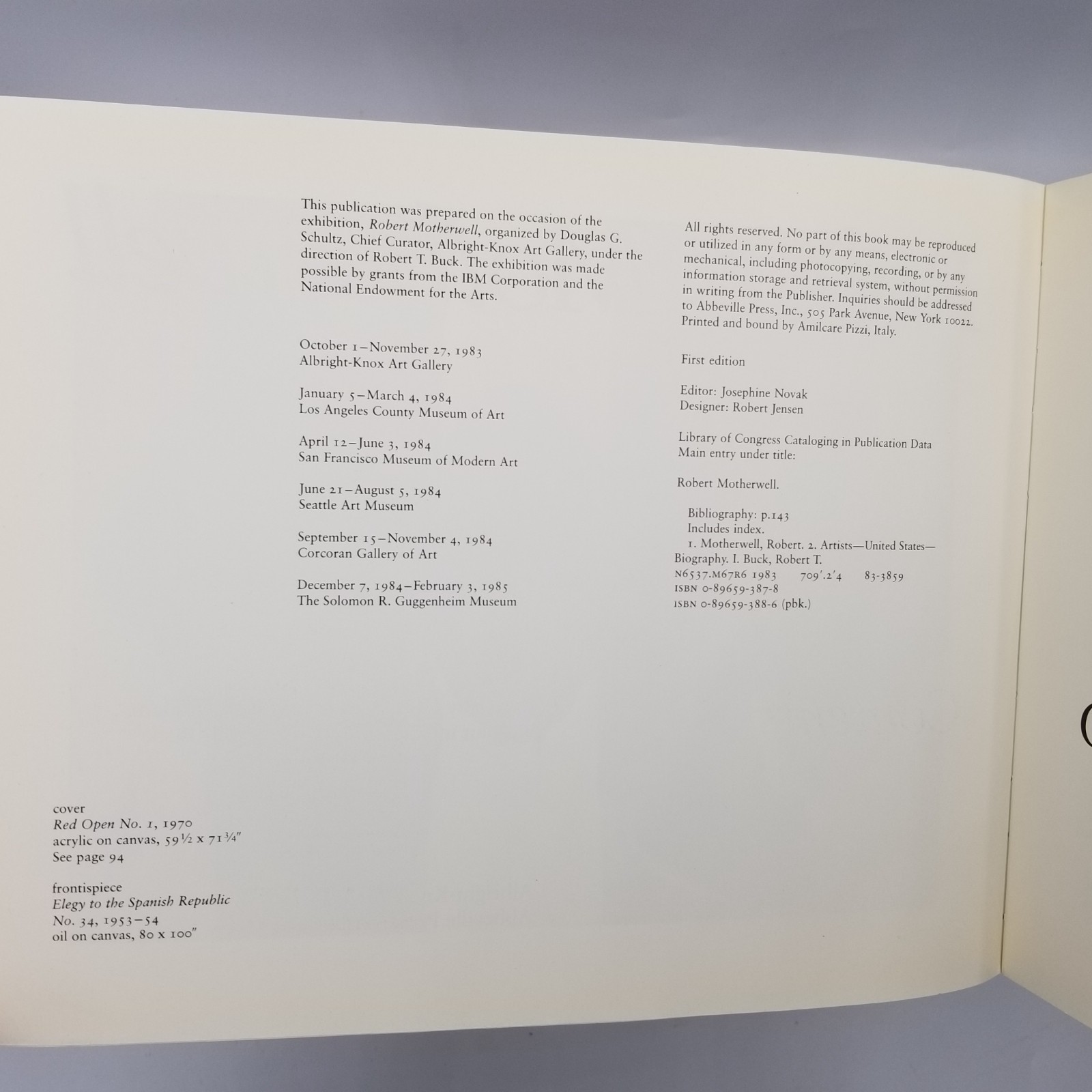 Robert Motherwell 1983 Albright Knox Exhibition Catalog 1st Ed Art Book