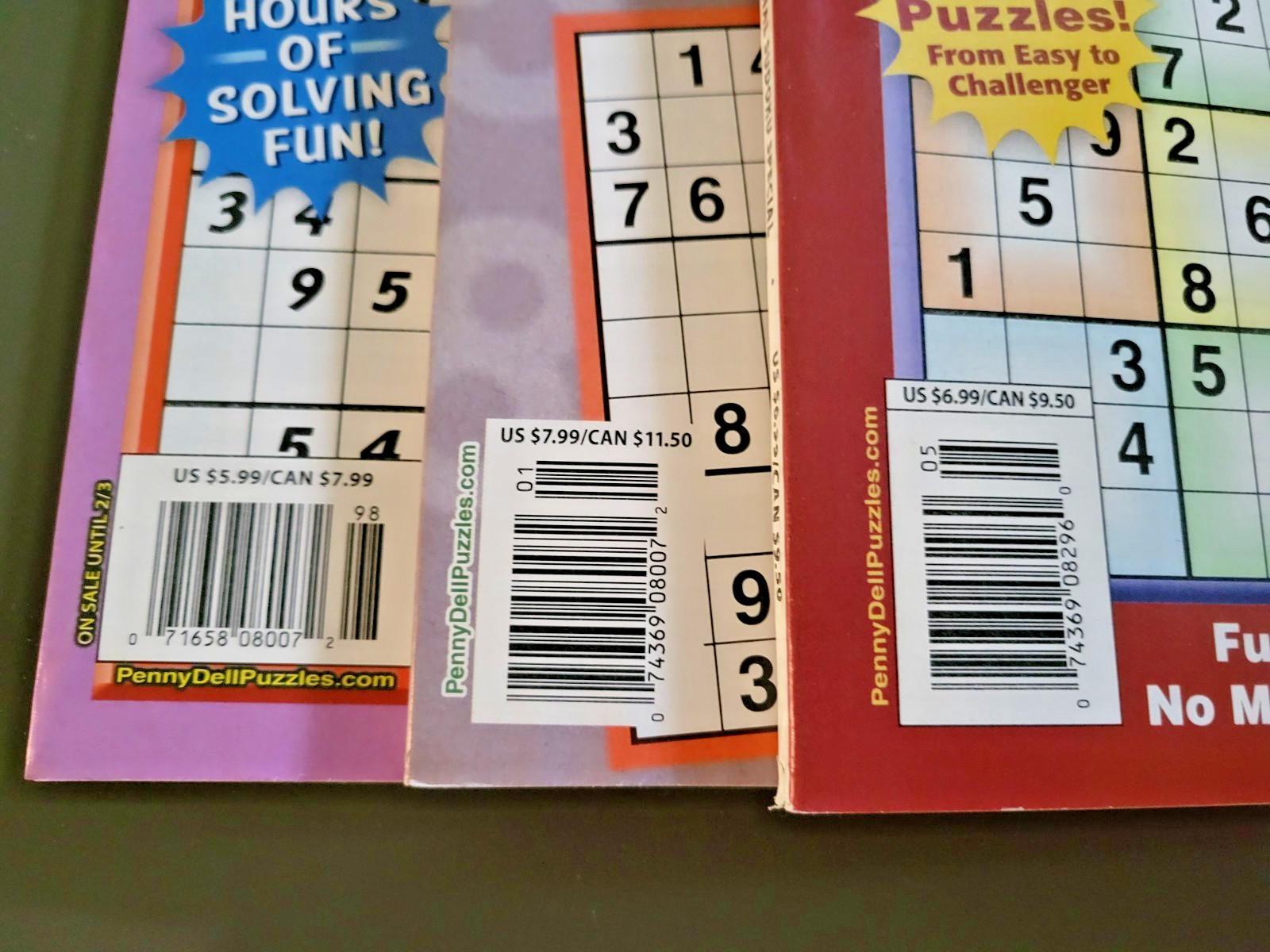 Lot of 3 SUDOKU Puzzle Books by Dell -Top Choice-Totally-Original — 450+ Puzzles