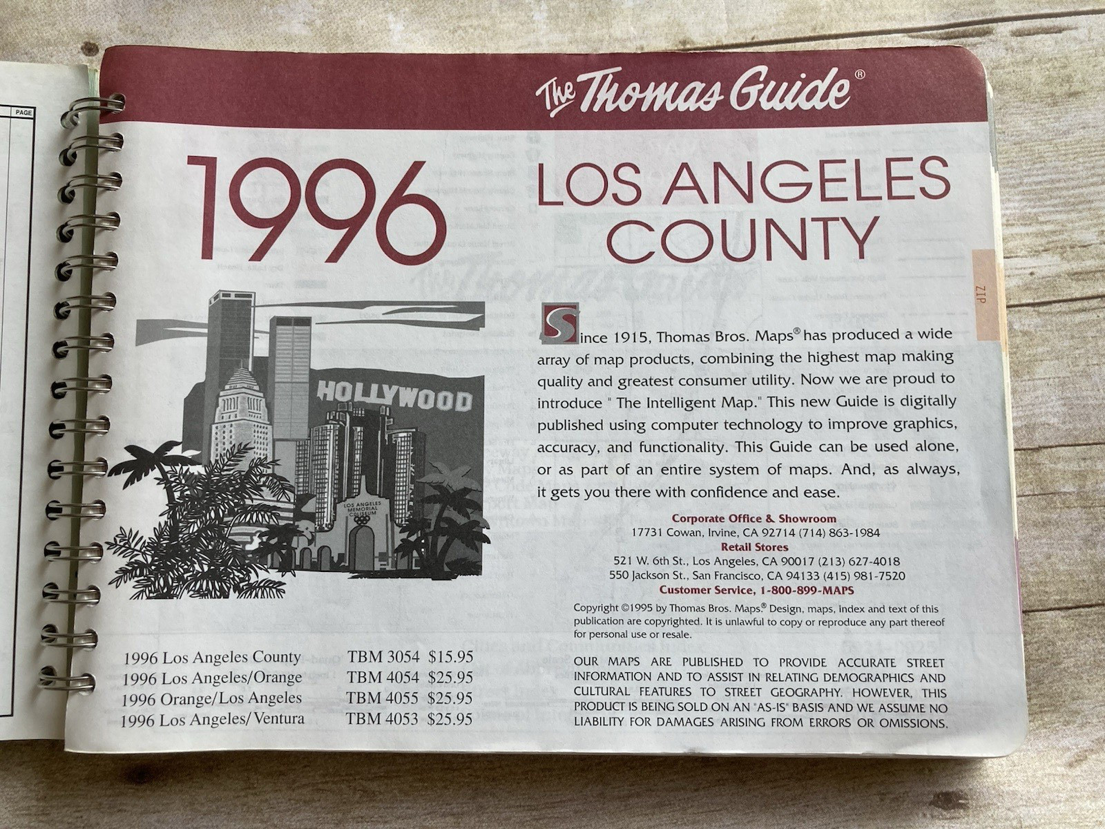1996 Thomas Guide Los Angeles / Orange Counties Spiral Bound Maps