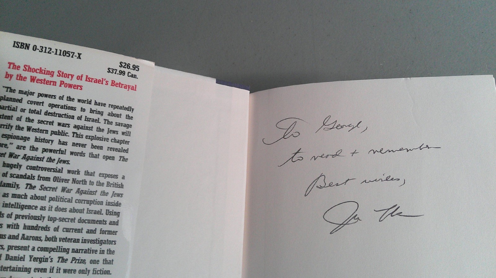 The Secret War Against The Jews 1994 HC 1st/1st Signed by John Loftus