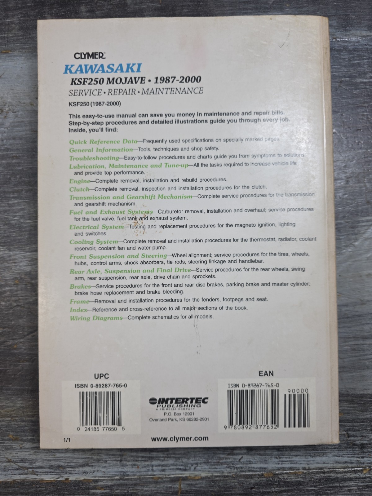 Clymer Service Repair Maintenance Manual M385 Kawasaki KSF250 Mojave 1987-2000