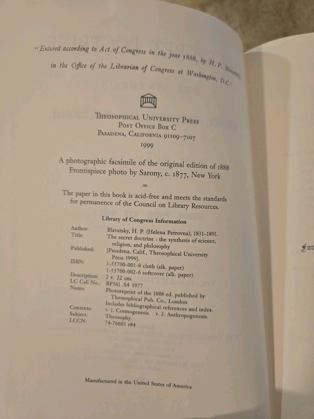 Secret Doctrine, Vol. 2: The Synthesis of Science, Religion, and Philosophy VG