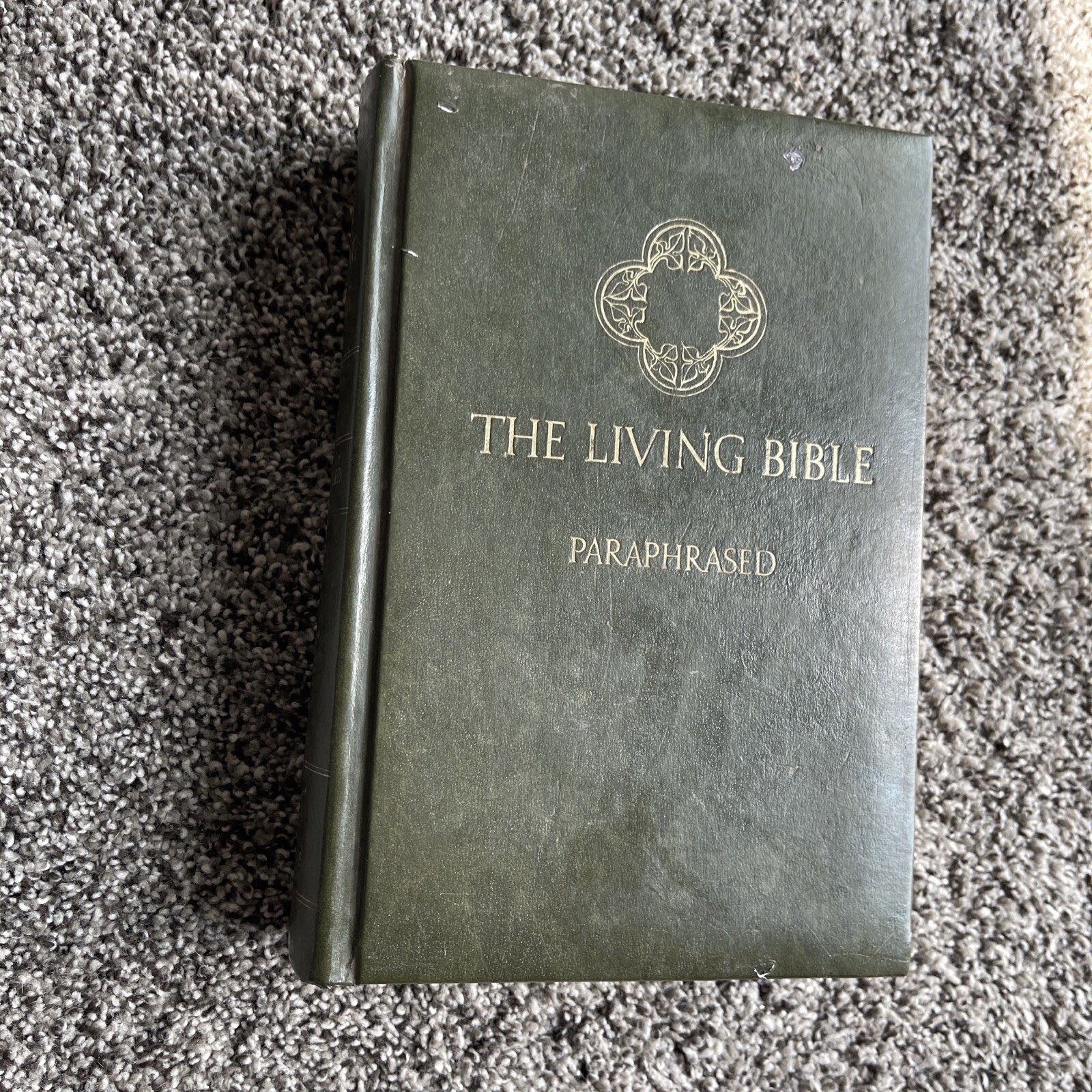 The Living Bible Paraphrased (Green Padded Faux Leather, Vintage 1973) Tyndale