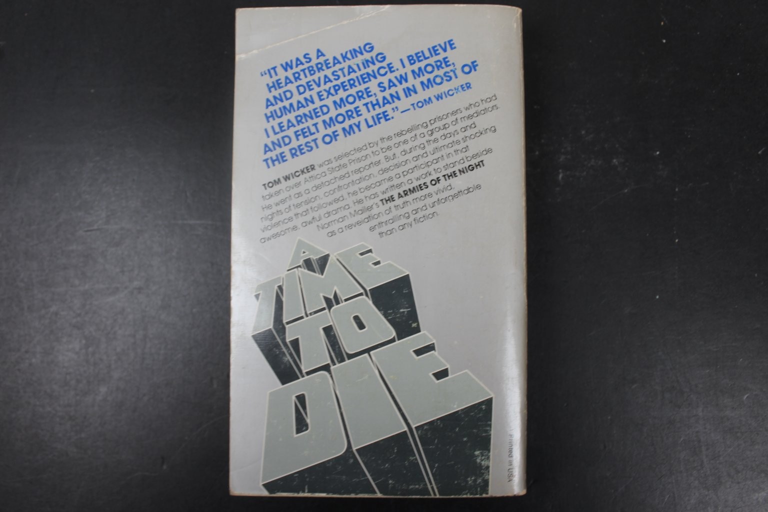 A Time To Die Tom Wicker 1976 First Printing Attica Prison Riot Ballantine PB