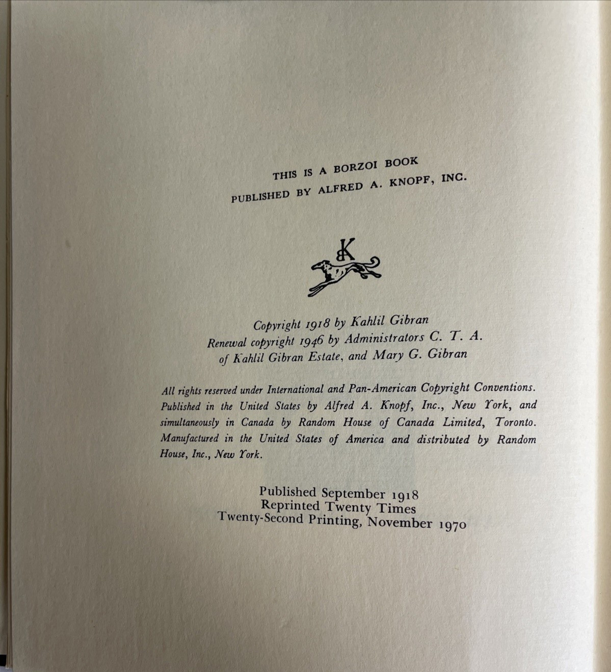 The Madman: His Parables and Poems Kahlil Gibran 1970 1st/22nd HC SIGNED