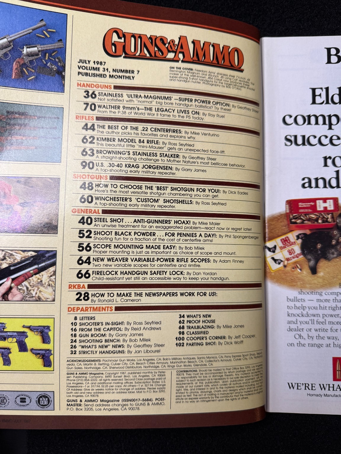 Guns & Ammo Magazine July 1987 Ultra-Magnums Walther 9mm Shotgun Guide