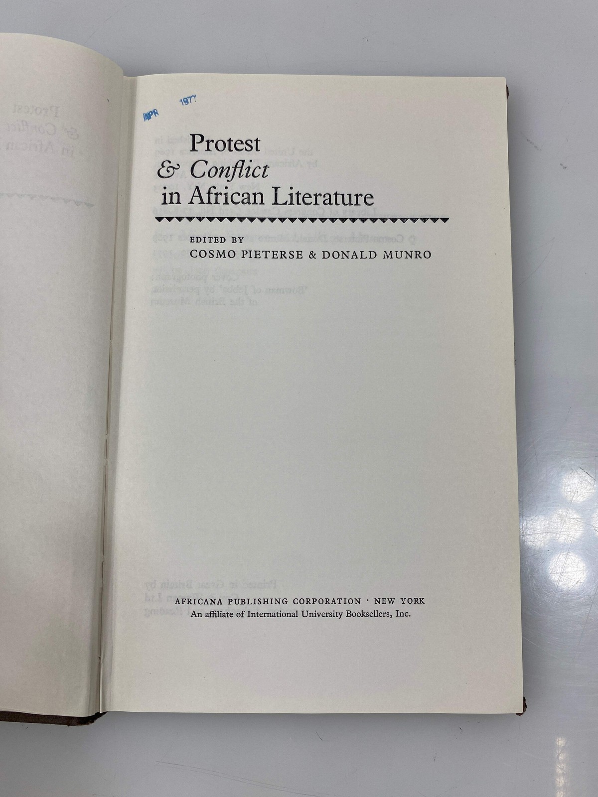 Protest & Conflict in African Literature Pieterse/Munro Ex-library 1971 HC