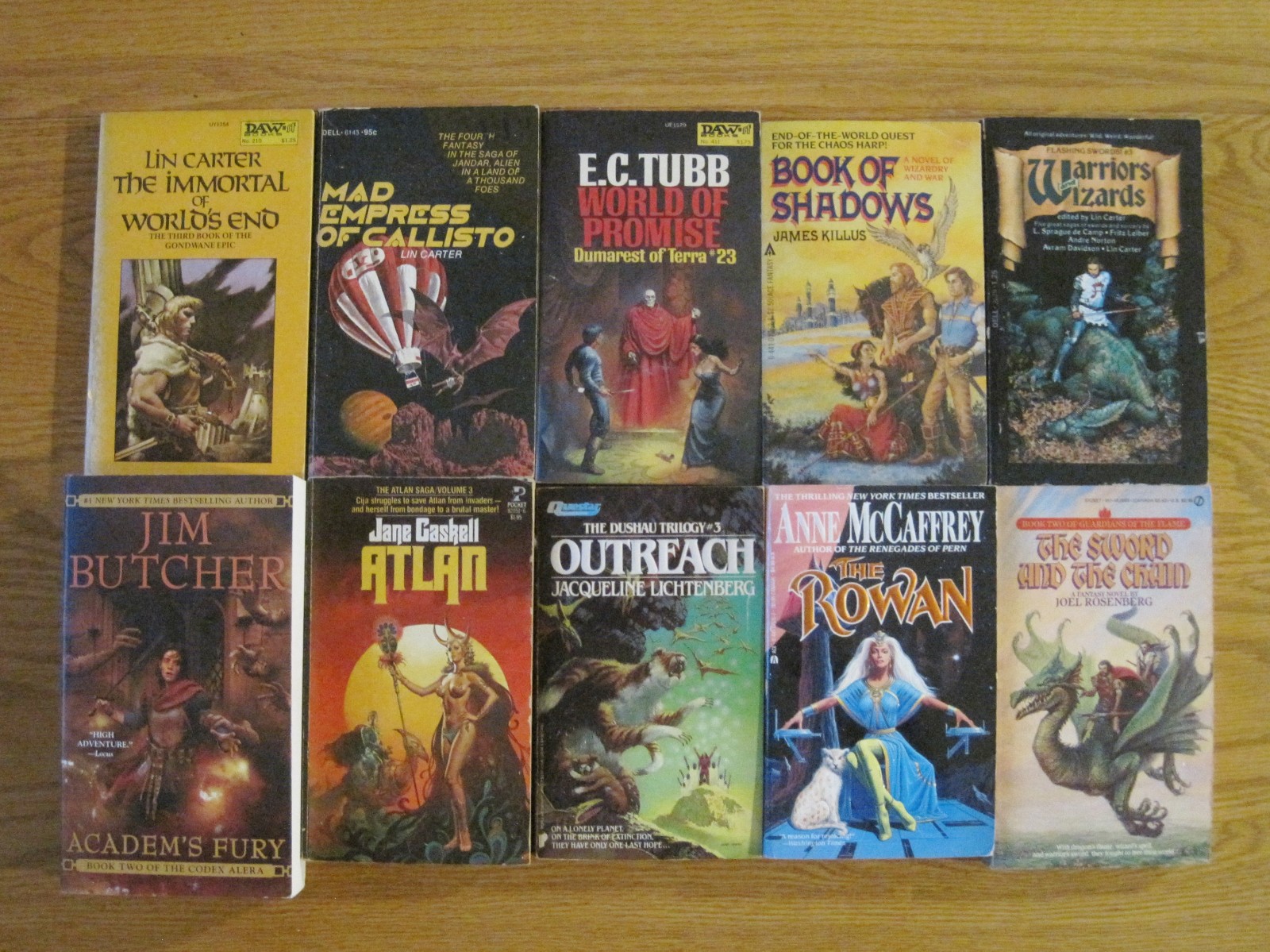 10 Fantasy Paperback Book Lot — Lin Carter, McCaffrey, Gaskell, Tubb, & Others
