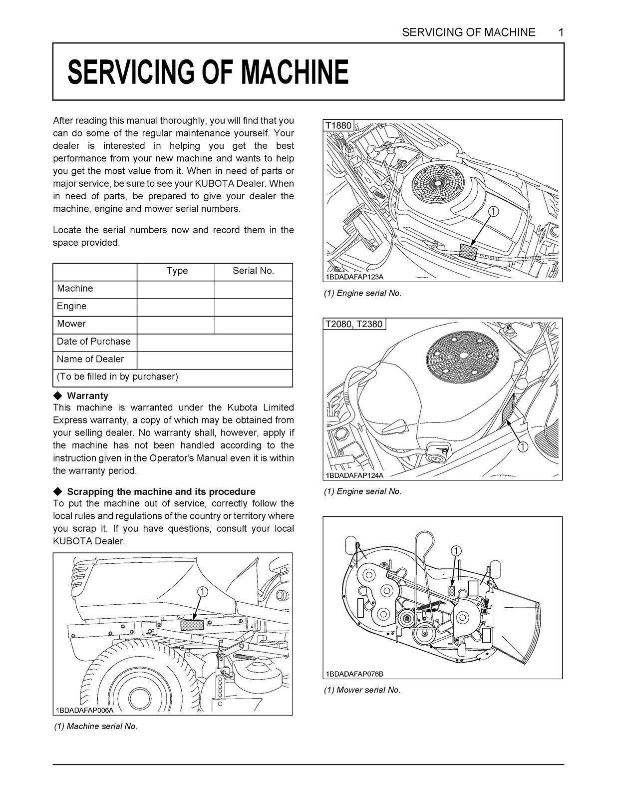 KUBOTA Tractor T1880 T2080 T2380 User Manual Operation Guide Durable SECURED
