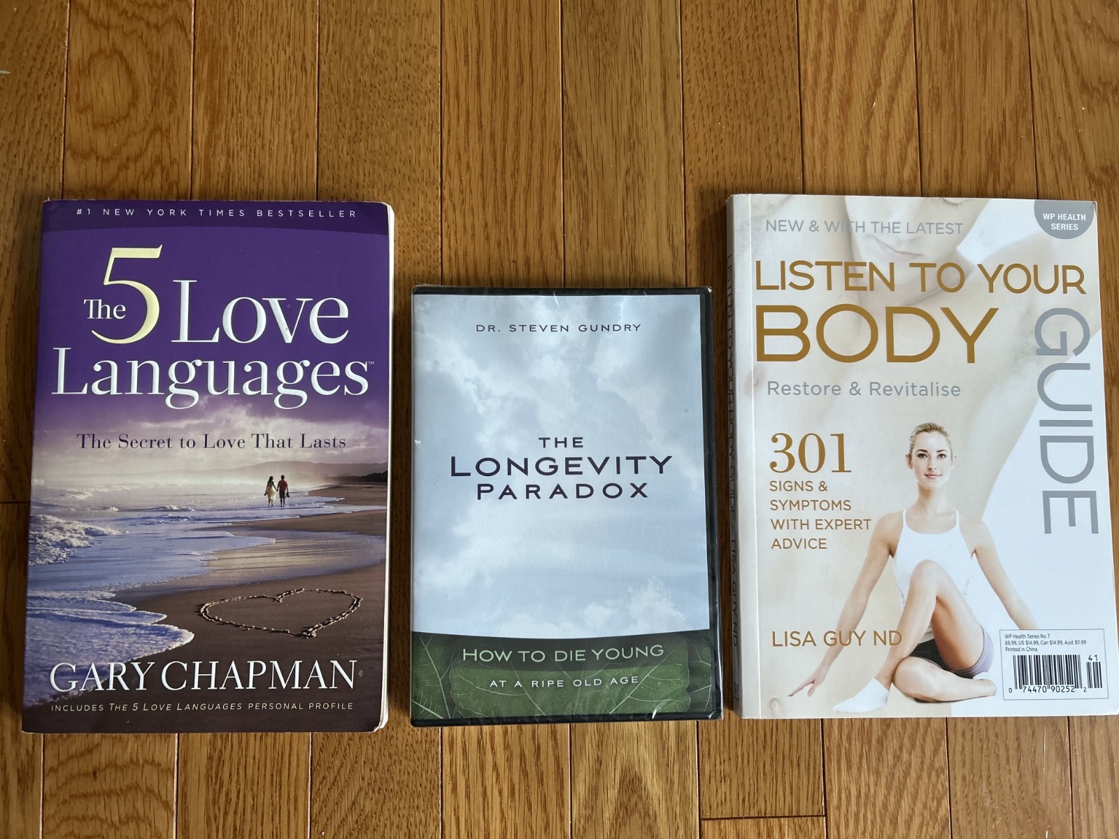 Lot Of 3 Personal Health & Wellness Books & DVD: LOVE LANGUAGES, Longevity, Etc.