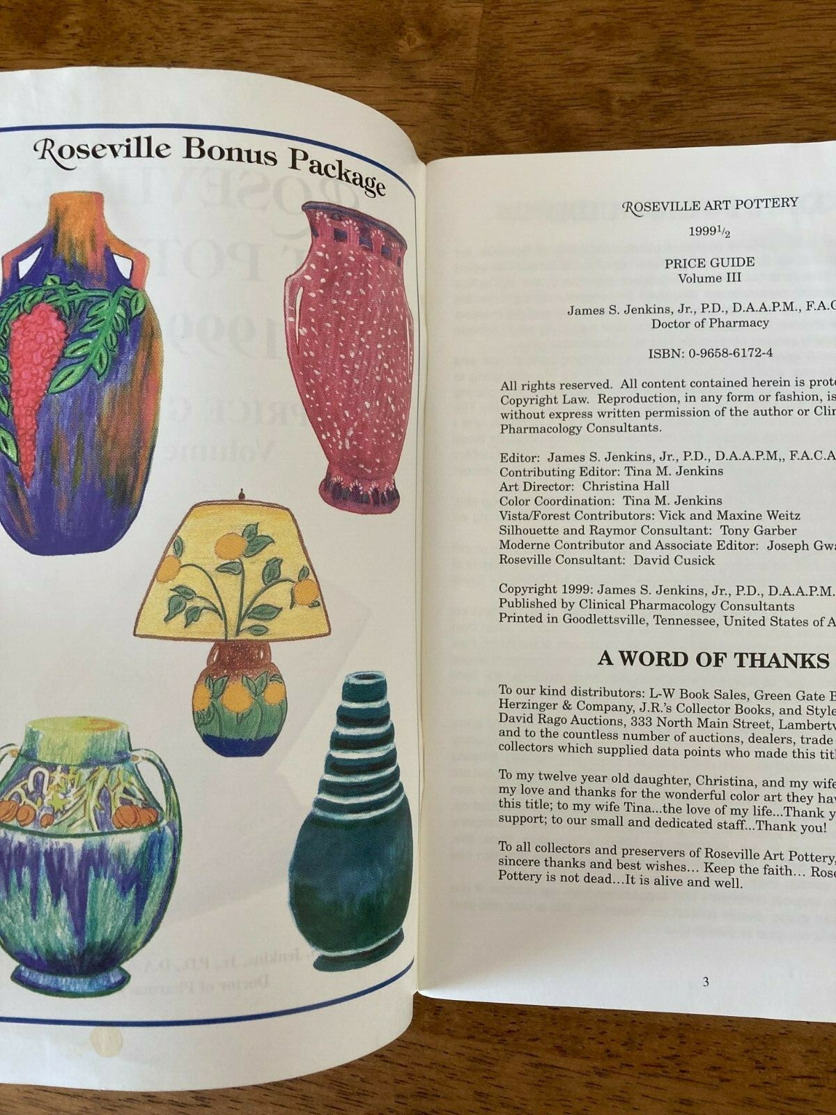 ROSEVILLE ART POTTERY 1999 1/2 PRICE GUIDE VOL III By James Jenkins Paperback