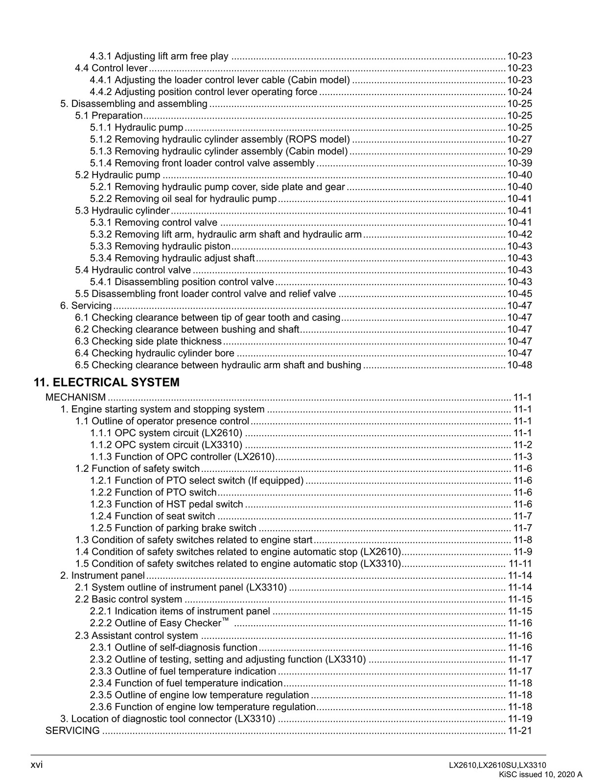 KUBOTA LX2610 LX2610SU LX3310 WORKSHOP MANUAL, BIND — FRONT & BACK — XL FOLDOUTS