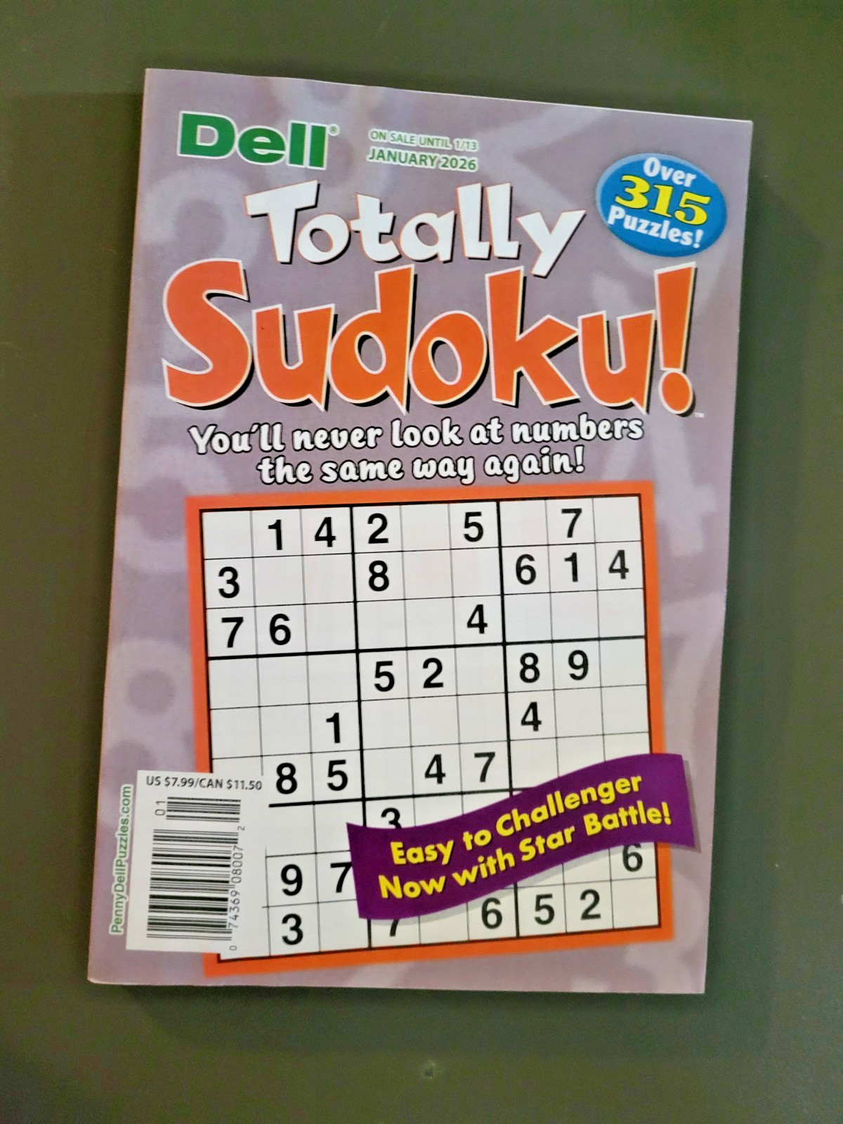 Lot of 3 SUDOKU Puzzle Books by Dell -Top Choice-Totally-Original — 450+ Puzzles