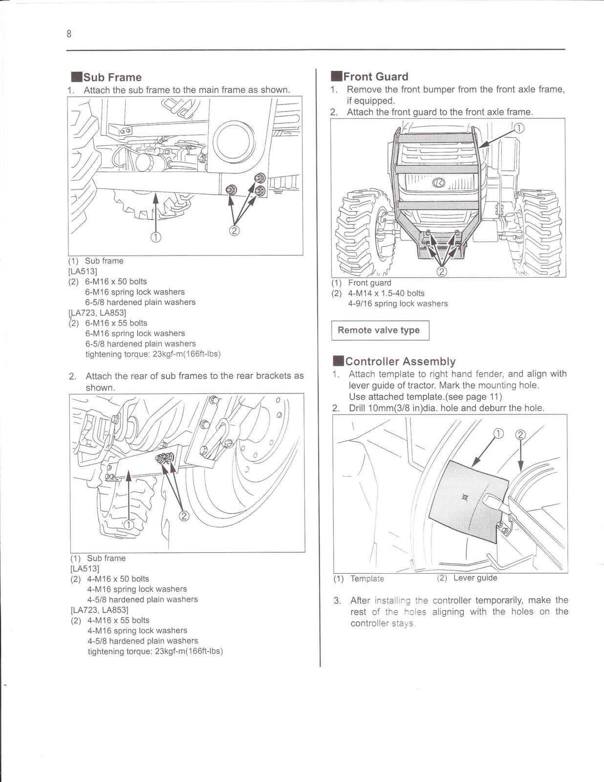 KUBOTA LA513 LA723 LA853 Front Loader Assembly Instructions Manual — COIL BOUND