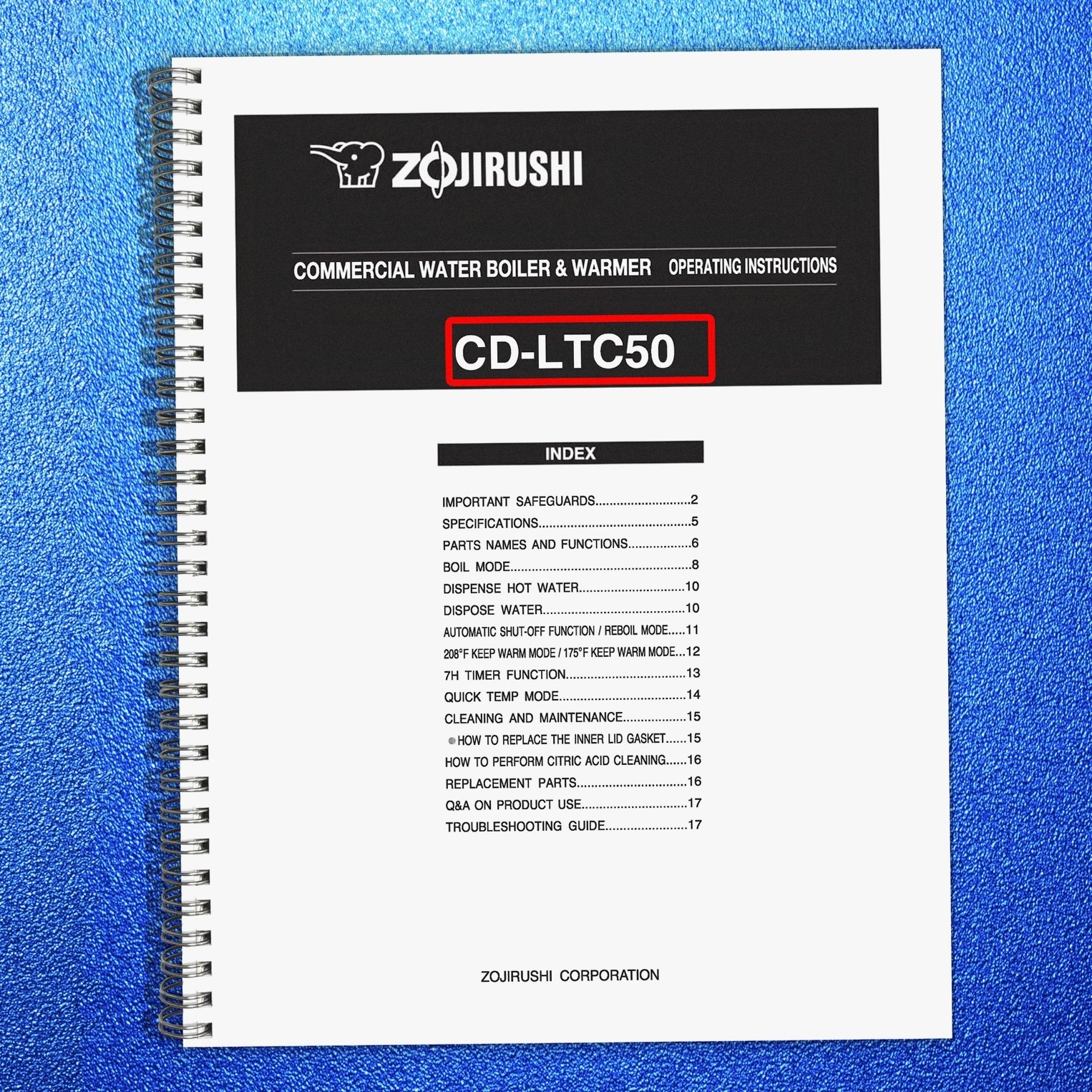 ZOJIRUSHI CD-LTC50 Commercial Water Boiler Operating Instructions Manual Manual
