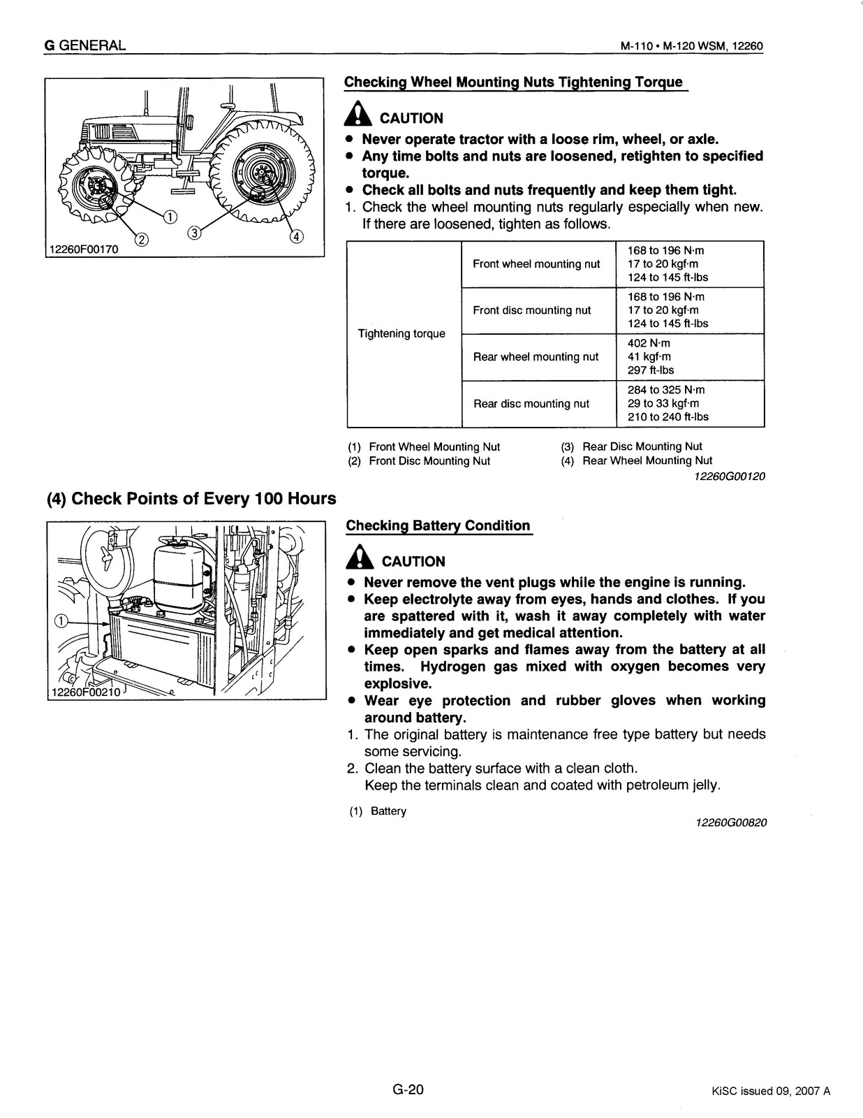 KUBOTA M-110 M-120 Tractor Workshop Manual BIND, FRONT & BACK — XL FOLDOUT PAGES