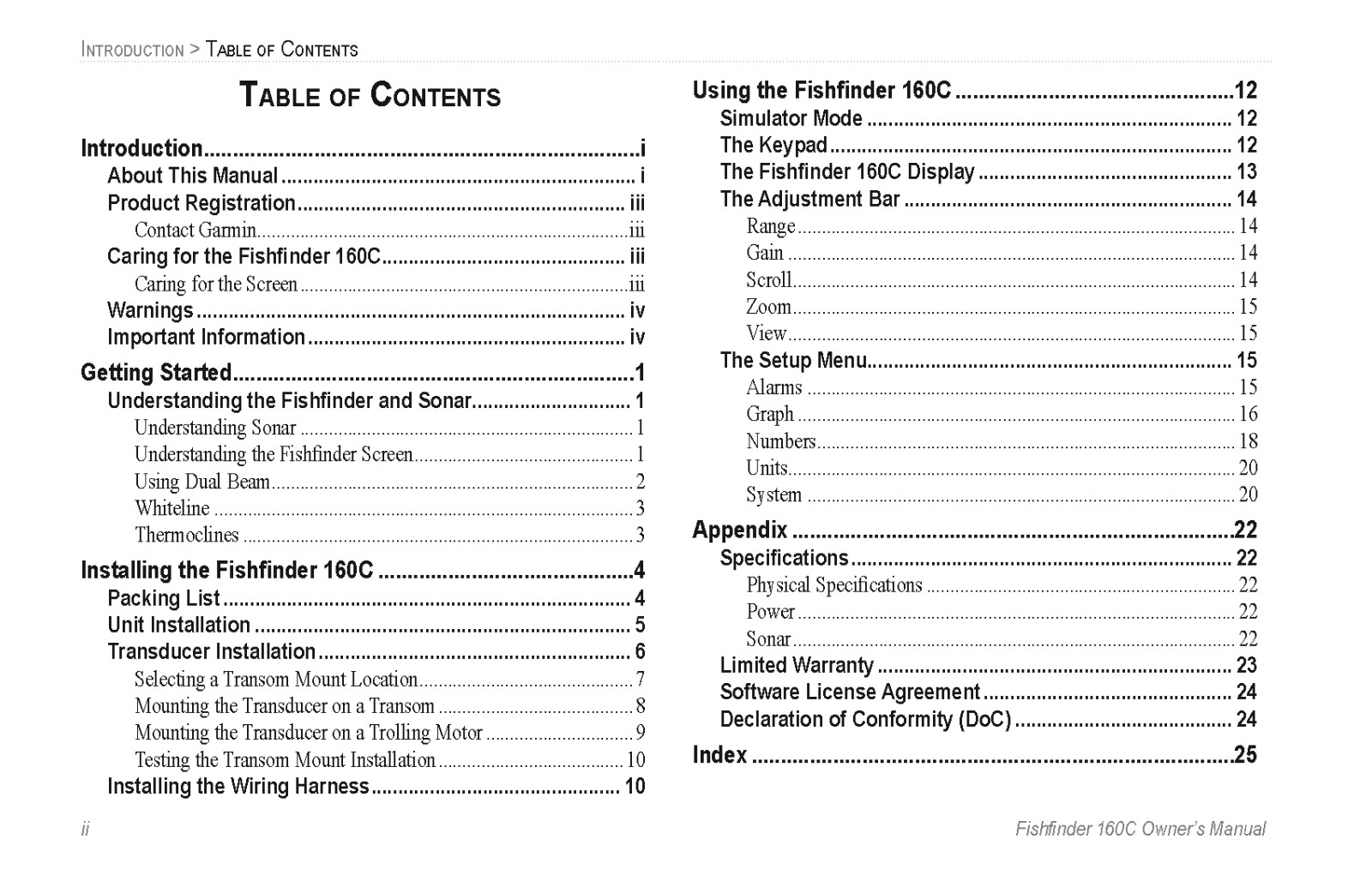 Garmin Fish Finder 160C Owners Manual: 34 Pages Color, Free Ship