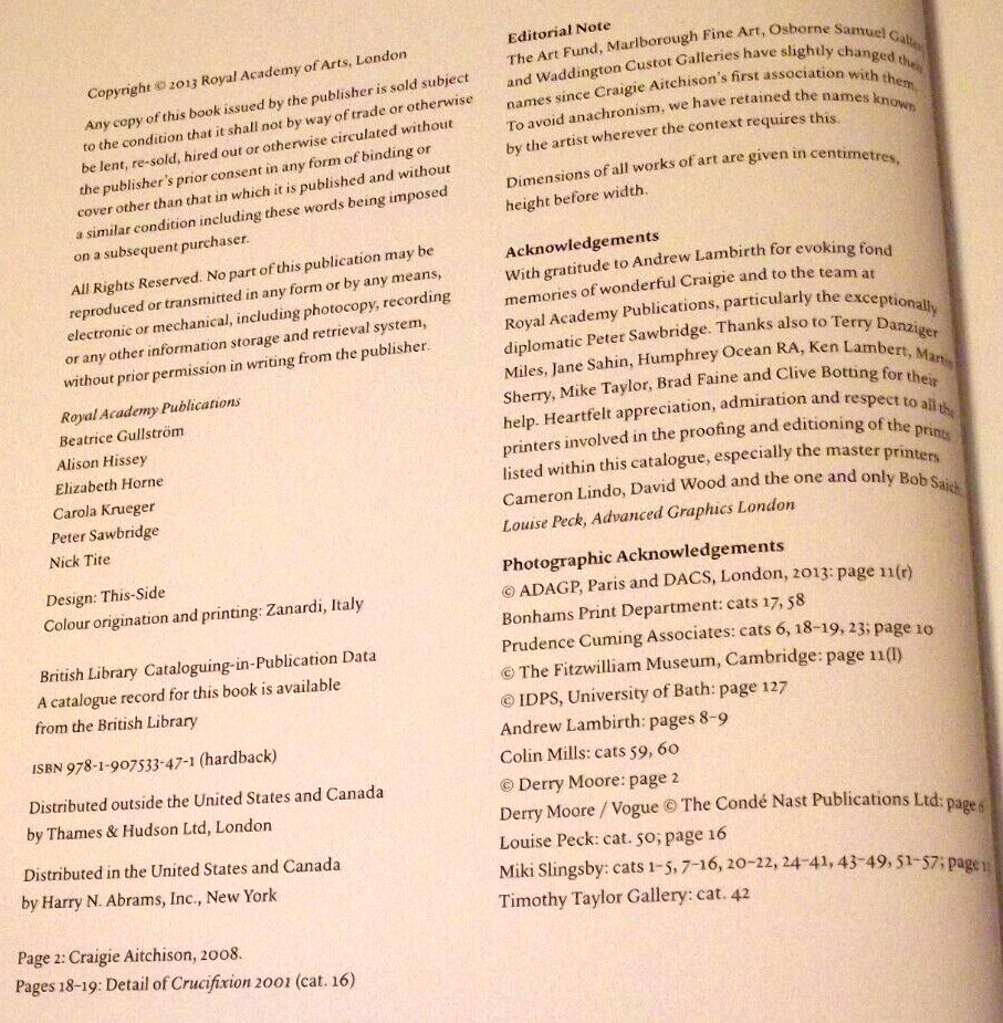 NISW 2013 Craigie Aitchison — Prints: a Catalogue Raisonné Presumed 1st Ed Hrdcv