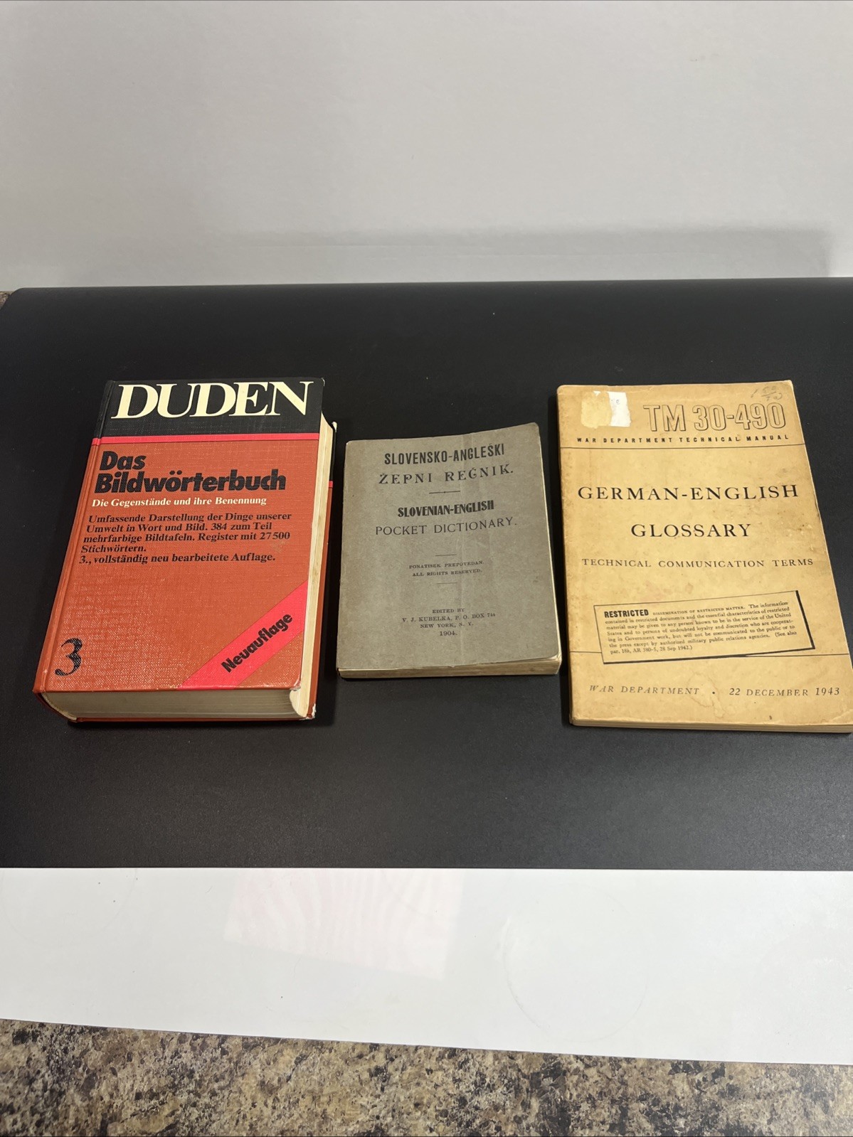 Lot of 3 Foreign Language Dictionaries 1904,1943,1977 War Dept Tech Manual