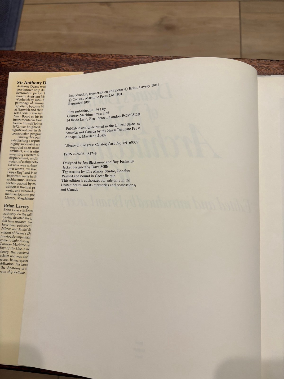 DEANE’S DOCTRINE of NAVAL ARCHITECTURE 1670 BOOK by Brian Lavery