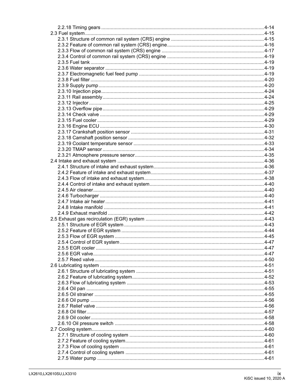 KUBOTA LX2610 LX2610SU LX3310 WORKSHOP MANUAL, BIND — FRONT & BACK — XL FOLDOUTS