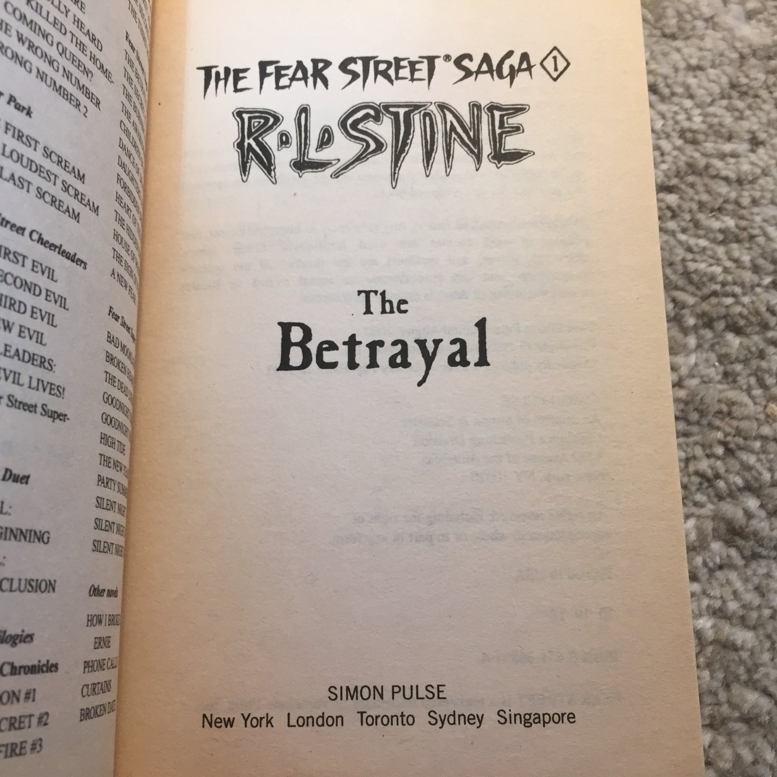 The Betrayal R.L. Stine 2002 First Simon Pulse Fear Street Horror