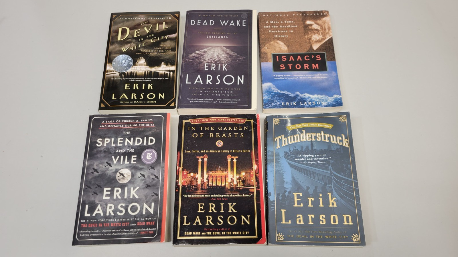 Lot of 6 Erik Larson Paperback Books Dead Wake, Thunderstruck, Isaac’s Storm