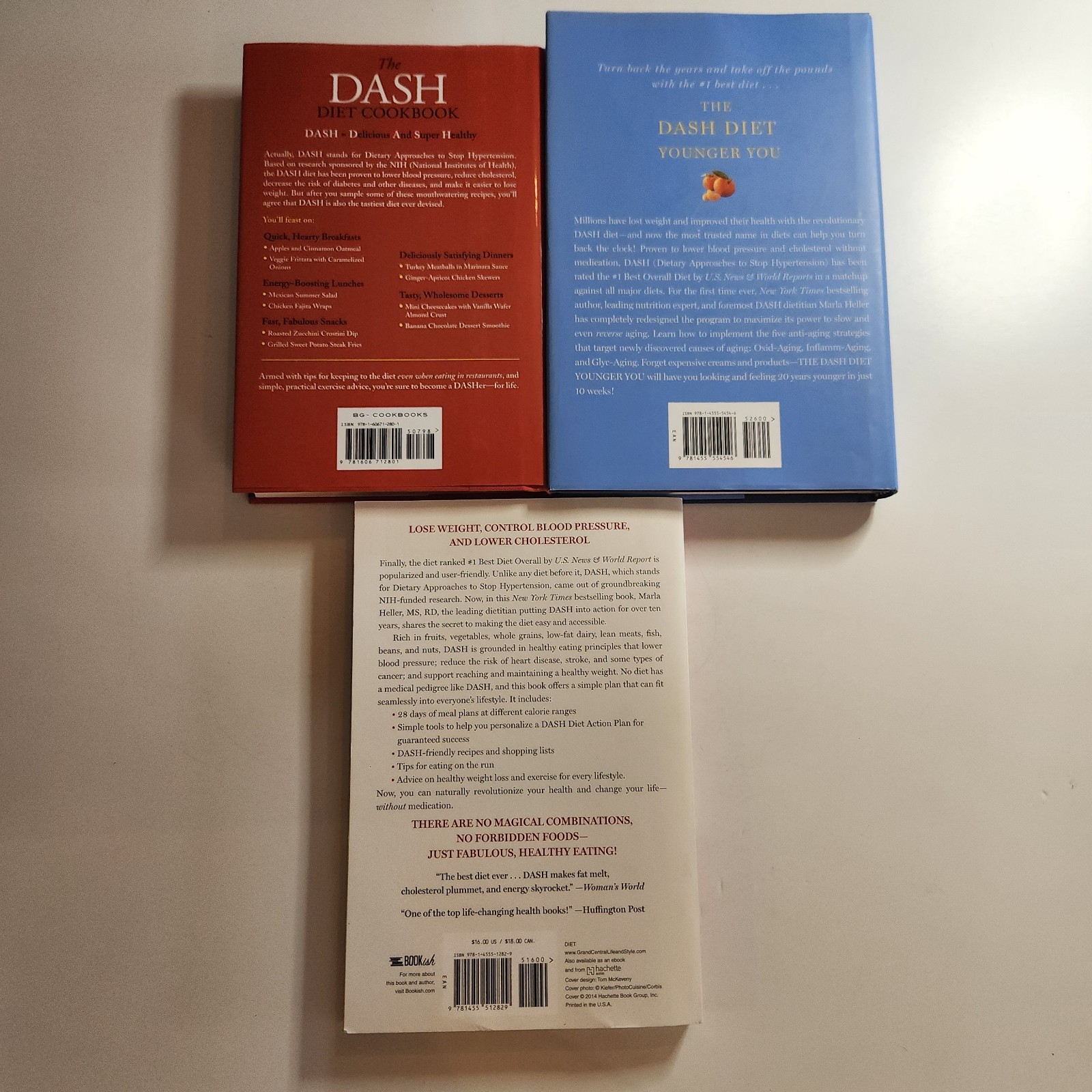 3 The DASH Diet Book Lot Younger You Cookbook Meal Plan Lose 20 Lbs Heller Marla