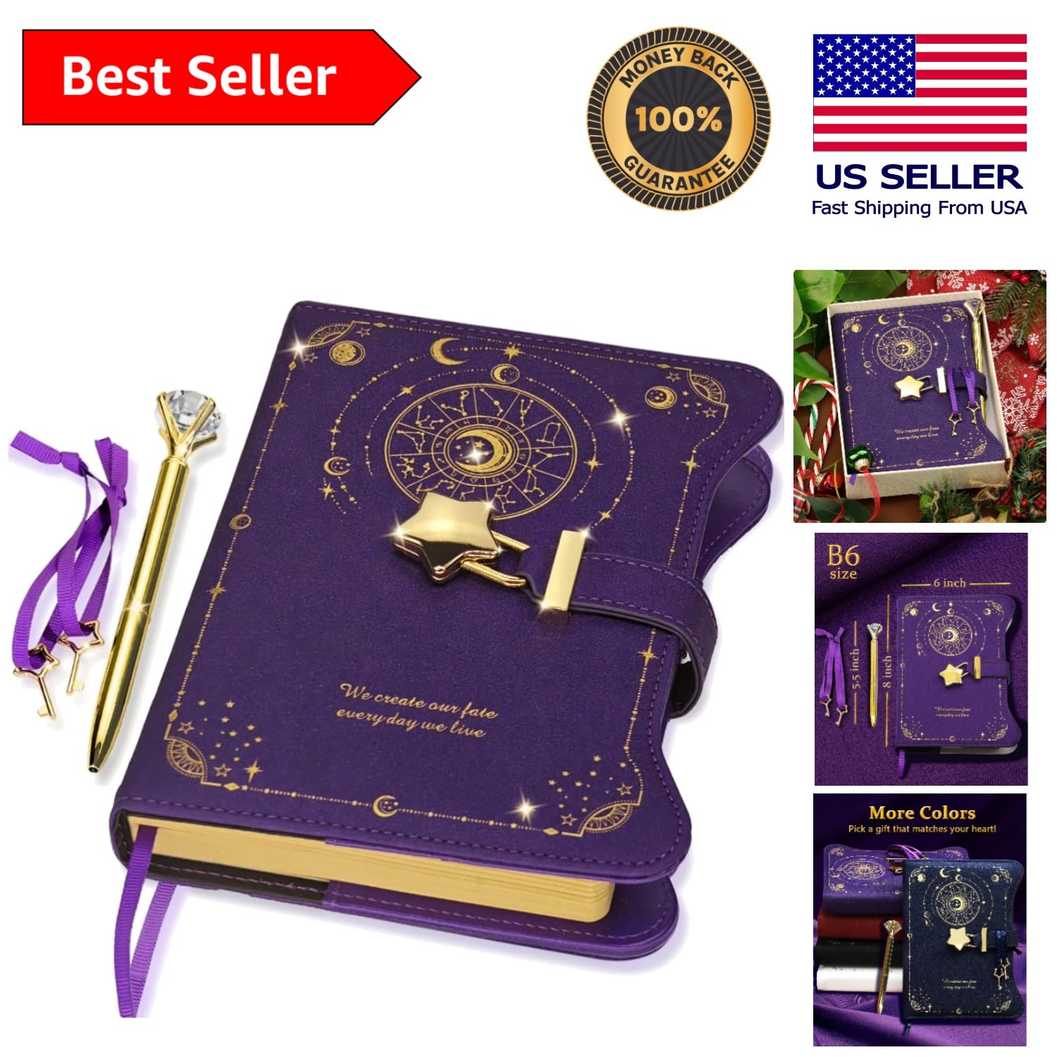 Inspirational Faux Leather Diary with Lock & Pen — 360 Pages of Dreams