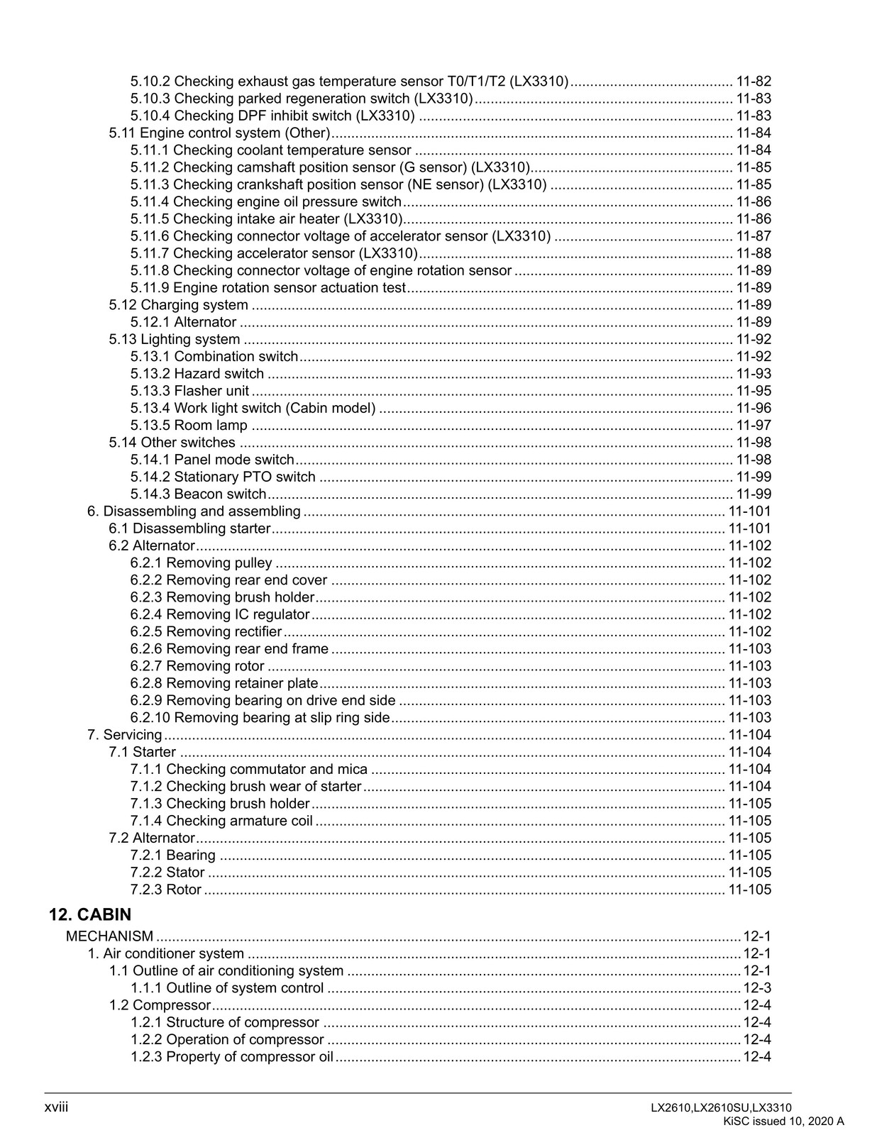KUBOTA LX2610 LX2610SU LX3310 WORKSHOP MANUAL, BIND — FRONT & BACK — XL FOLDOUTS