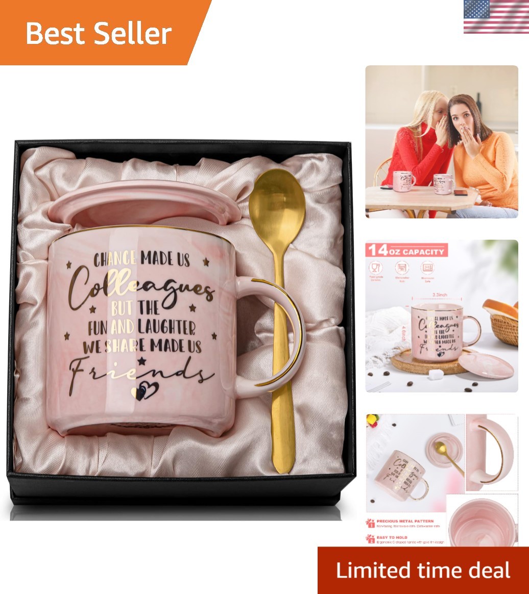 Charming 14oz Marble Mug with Gold Spoon — Ideal Farewell Gift for Friends