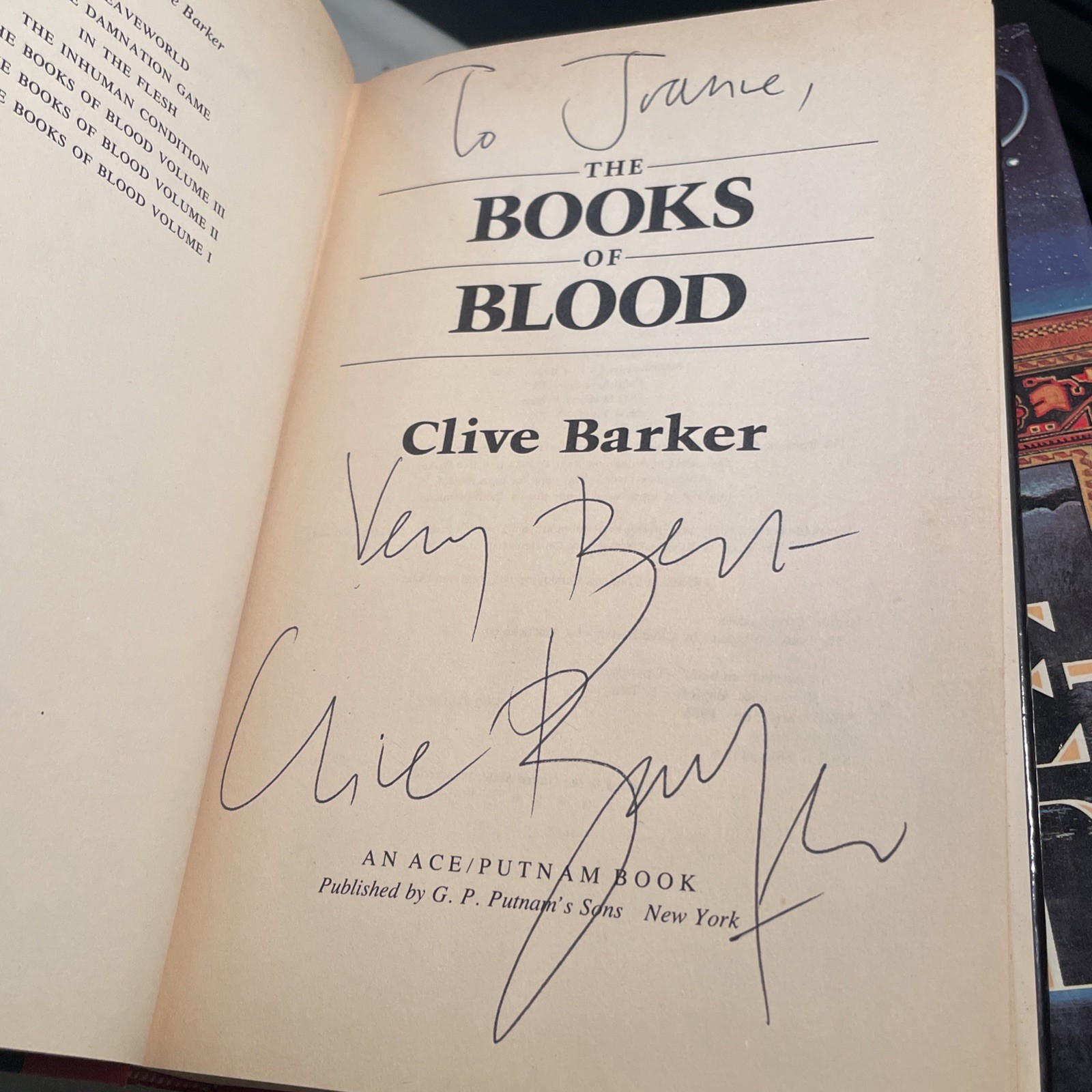 2 SIGNED Books of Blood 1988 & Weaveworld Clive Barker Hardcover 1st USA Ed HCDJ