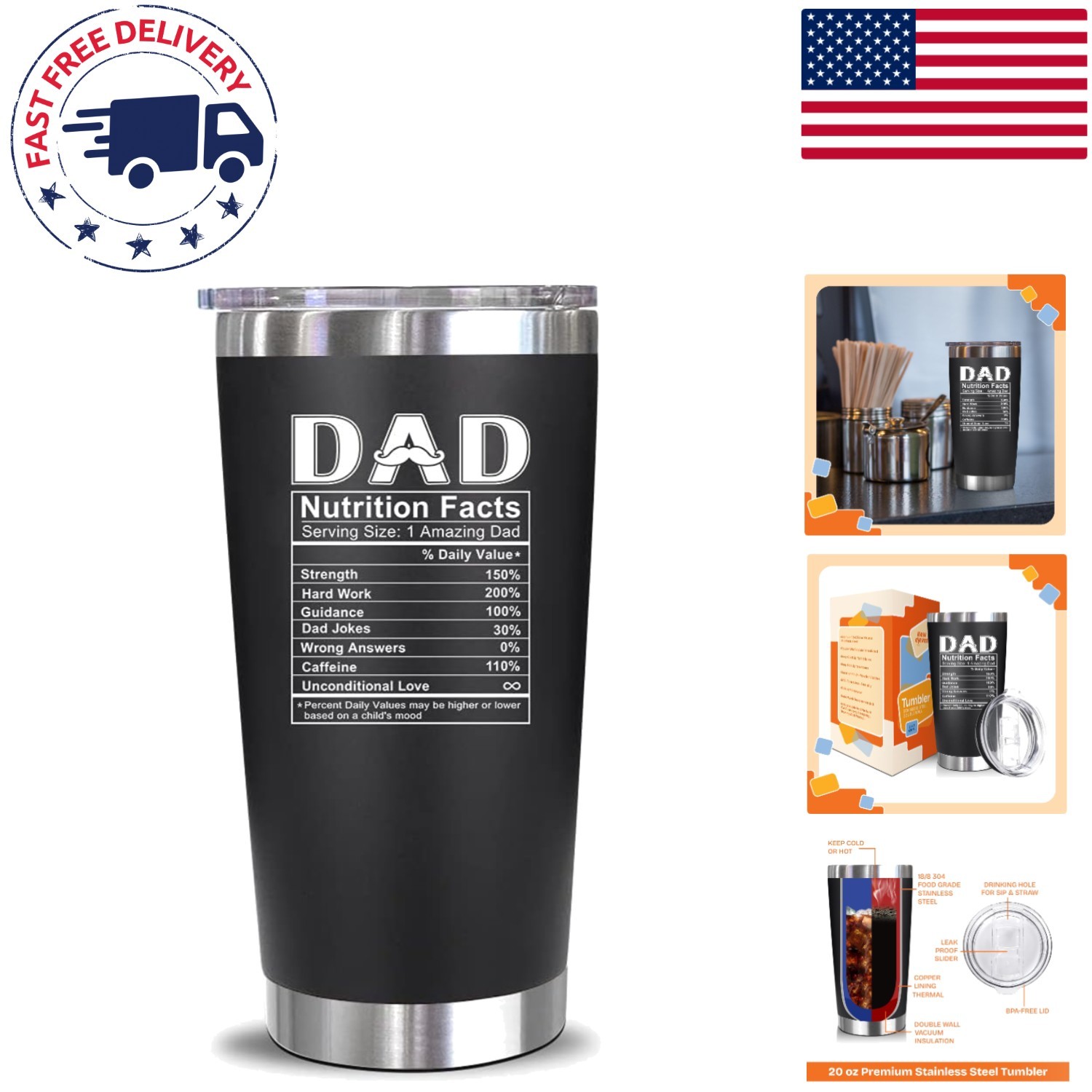 Double-Wall Insulated 20 Oz Tumbler — Ideal Gift for Dads Everywhere