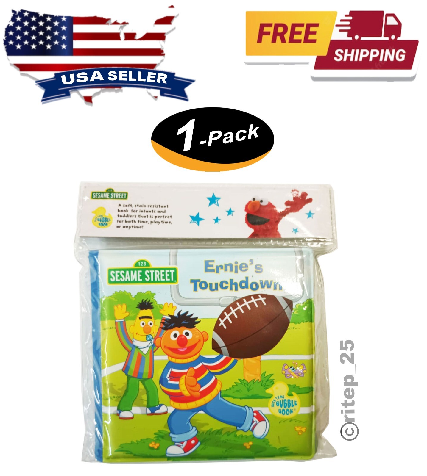 Sesame Street Ernie’s Touchdown Bubble Book — Great For Bath Time (1 Pack) — New